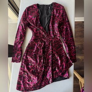 Pink and Black Asymmetrical Sequin Dress